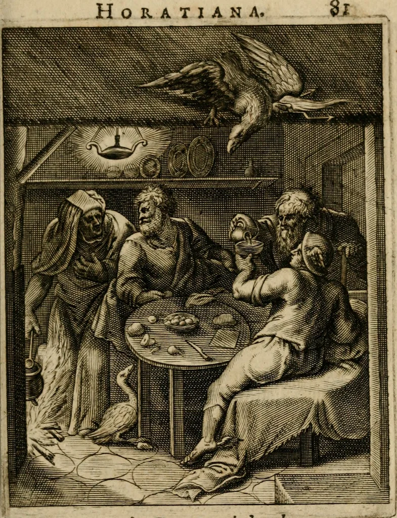 An illustration from Othonis VaenI Emblemata Horatiana : imaginibus in aes incisis : atque latino, germanico, gallico et belgico carmine illustrata, 1684, leaf 102