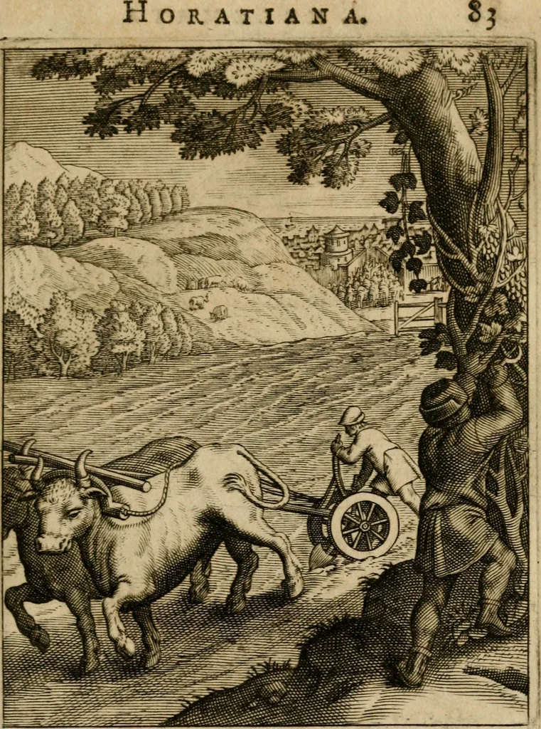 An illustration from Othonis VaenI Emblemata Horatiana : imaginibus in aes incisis : atque latino, germanico, gallico et belgico carmine illustrata, 1684, leaf 104