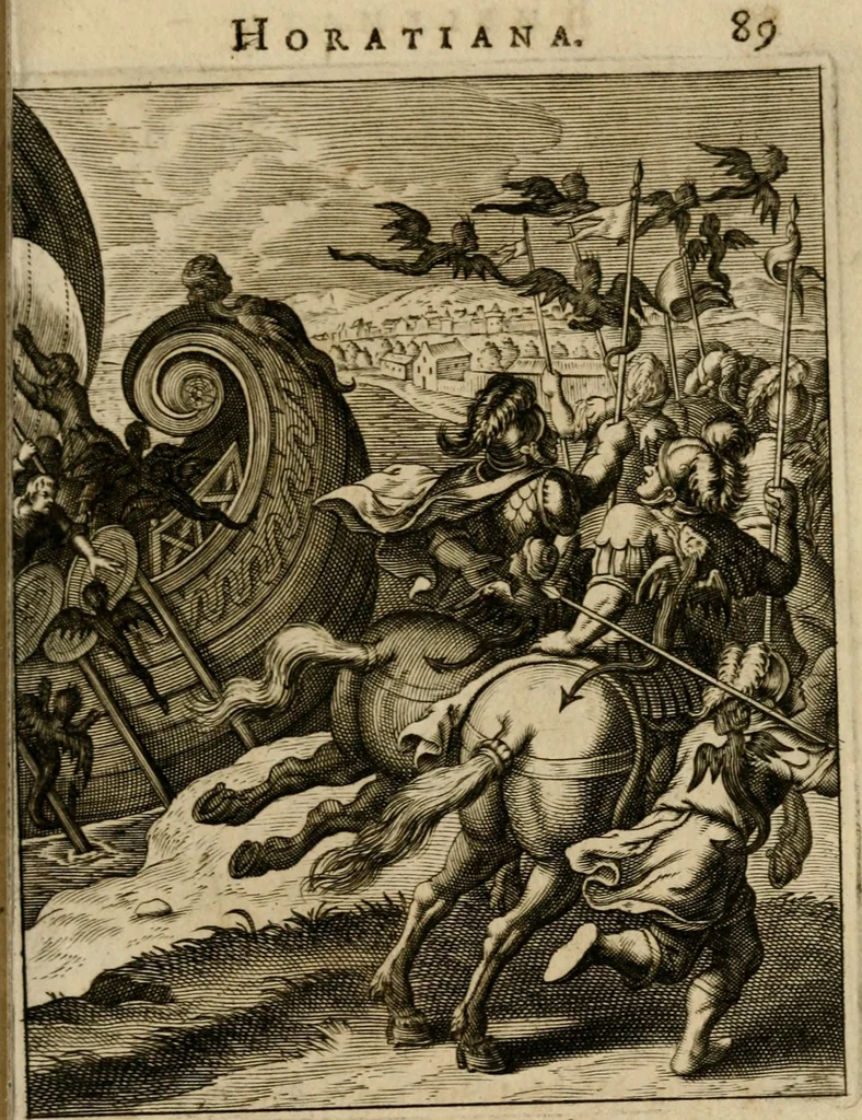 An illustration from Othonis VaenI Emblemata Horatiana : imaginibus in aes incisis : atque latino, germanico, gallico et belgico carmine illustrata, 1684, leaf 110