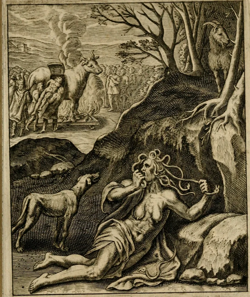 An illustration from Othonis VaenI Emblemata Horatiana : imaginibus in aes incisis : atque latino, germanico, gallico et belgico carmine illustrata, 1684, leaf 112