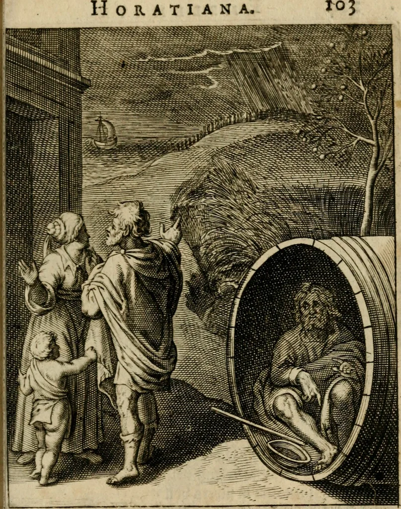 An illustration from Othonis VaenI Emblemata Horatiana : imaginibus in aes incisis : atque latino, germanico, gallico et belgico carmine illustrata, 1684, leaf 124