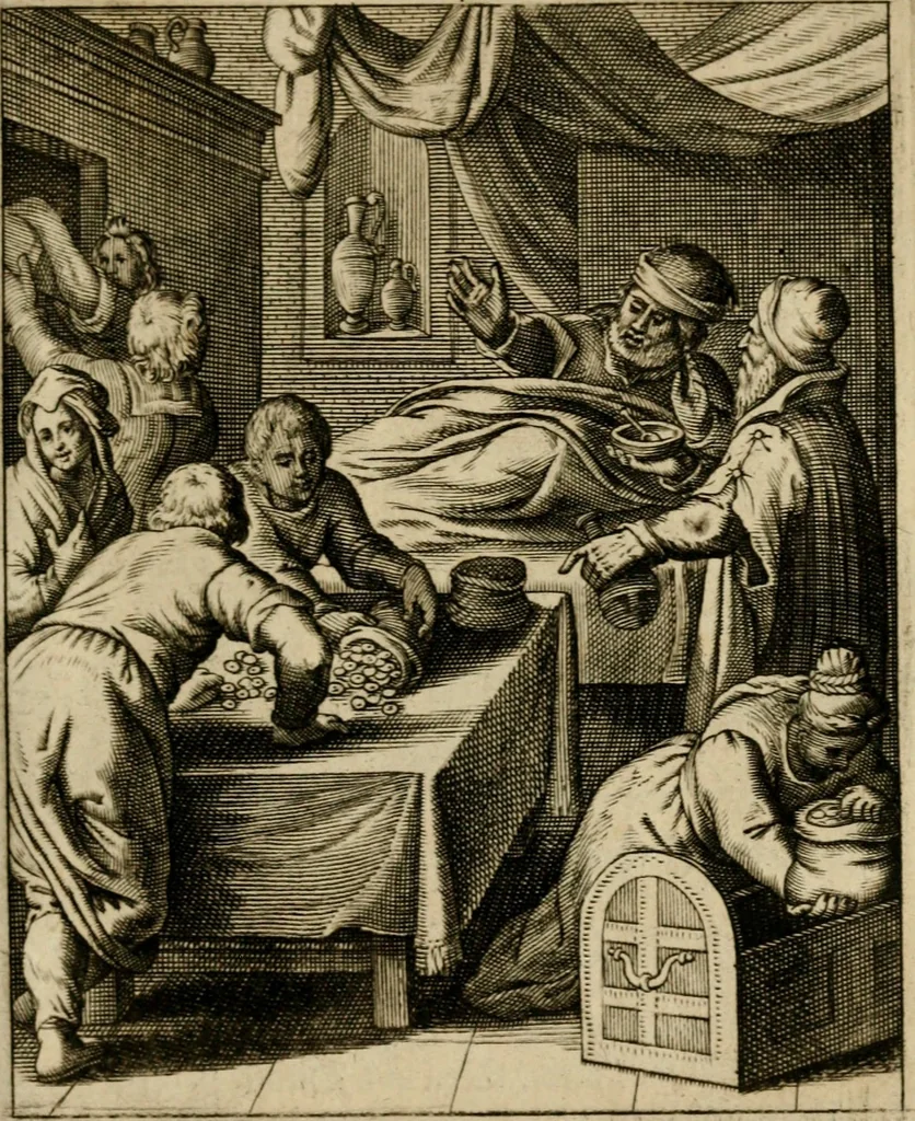 An illustration from Othonis VaenI Emblemata Horatiana : imaginibus in aes incisis : atque latino, germanico, gallico et belgico carmine illustrata, 1684, leaf 130