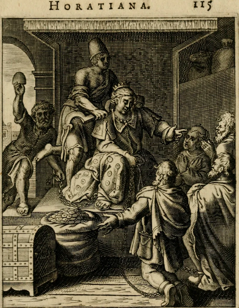 An illustration from Othonis VaenI Emblemata Horatiana : imaginibus in aes incisis : atque latino, germanico, gallico et belgico carmine illustrata, 1684, leaf 136