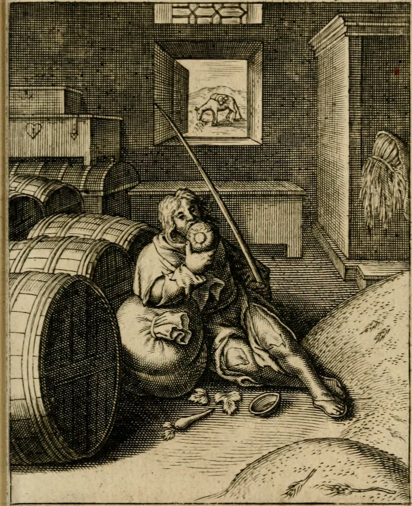 An illustration from Othonis VaenI Emblemata Horatiana : imaginibus in aes incisis : atque latino, germanico, gallico et belgico carmine illustrata, 1684, leaf 146