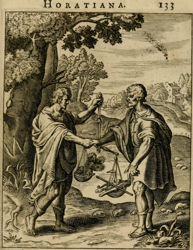 An illustration from Othonis VaenI Emblemata Horatiana : imaginibus in aes incisis : atque latino, germanico, gallico et belgico carmine illustrata, 1684, leaf 154