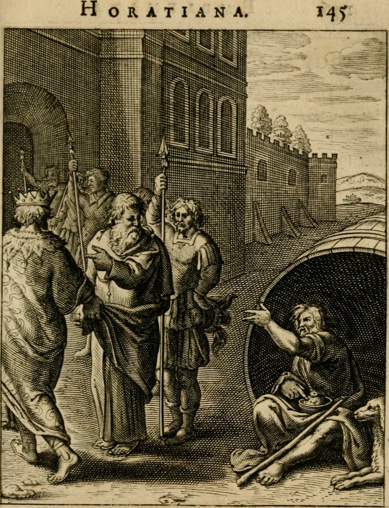 An illustration from Othonis VaenI Emblemata Horatiana : imaginibus in aes incisis : atque latino, germanico, gallico et belgico carmine illustrata, 1684, leaf 166