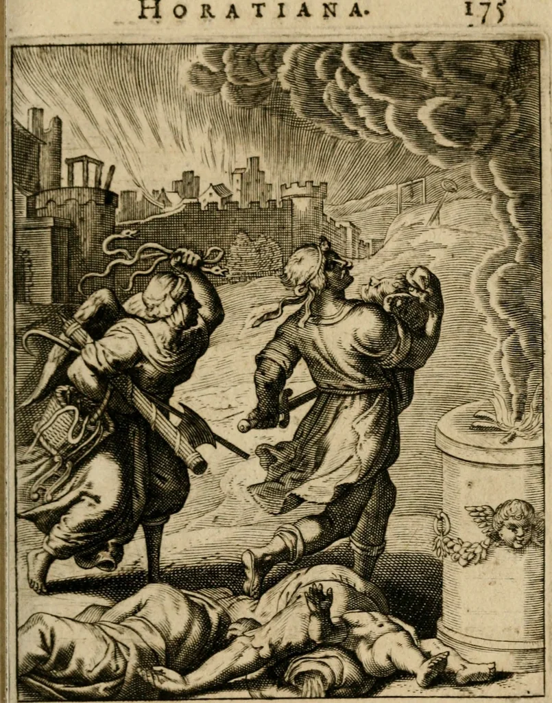 An illustration from Othonis VaenI Emblemata Horatiana : imaginibus in aes incisis : atque latino, germanico, gallico et belgico carmine illustrata, 1684, leaf 196