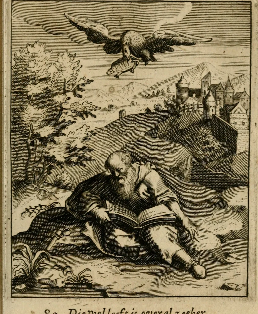 An illustration from Othonis VaenI Emblemata Horatiana : imaginibus in aes incisis : atque latino, germanico, gallico et belgico carmine illustrata, 1684, leaf 200