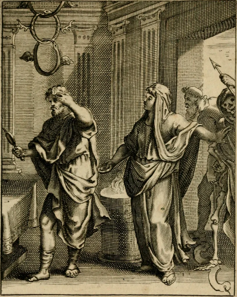 An illustration from Othonis VaenI Emblemata Horatiana : imaginibus in aes incisis : atque latino, germanico, gallico et belgico carmine illustrata, 1684, leaf 208
