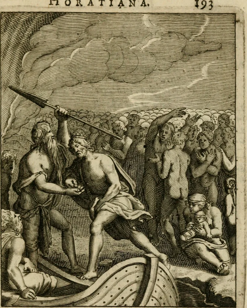 An illustration from Othonis VaenI Emblemata Horatiana : imaginibus in aes incisis : atque latino, germanico, gallico et belgico carmine illustrata, 1684, leaf 214