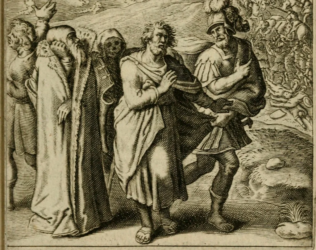 An illustration from Othonis VaenI Emblemata Horatiana : imaginibus in aes incisis : atque latino, germanico, gallico et belgico carmine illustrata, 1684, leaf 216