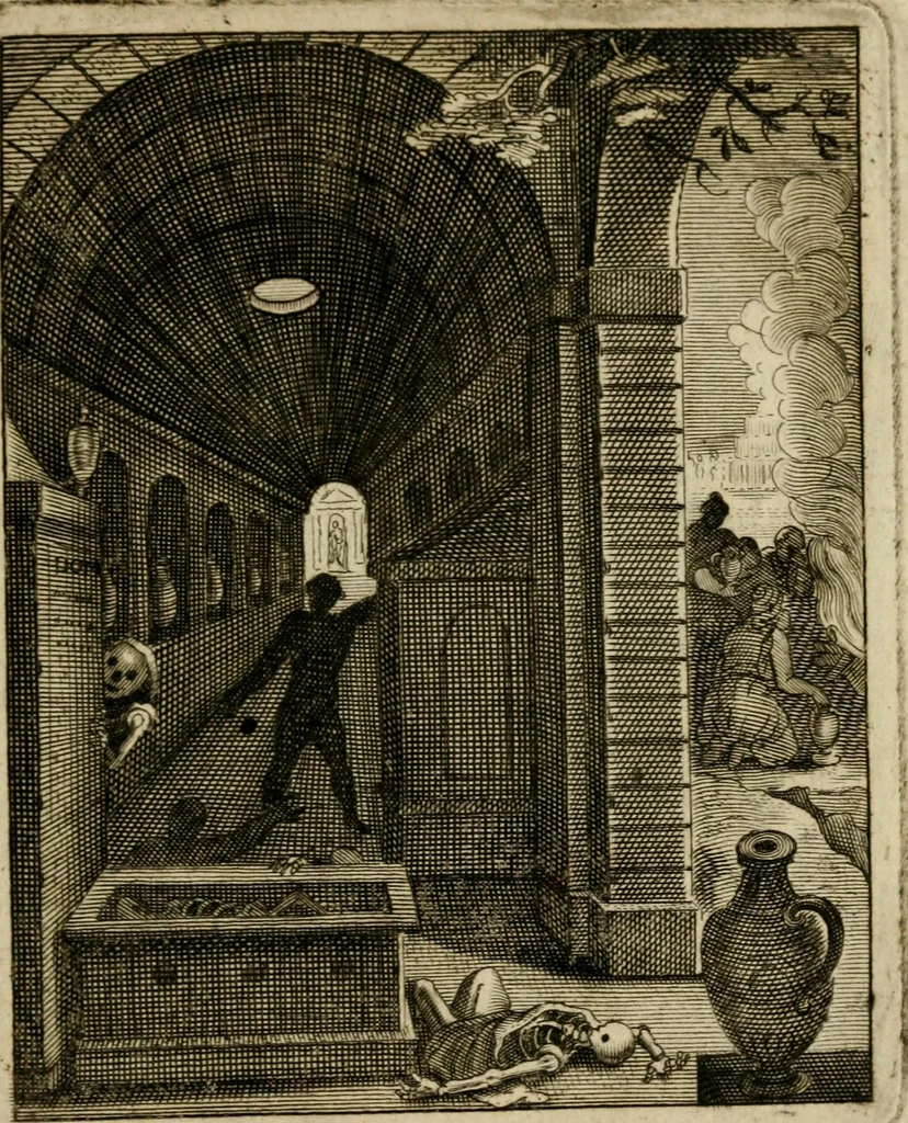 An illustration from Othonis VaenI Emblemata Horatiana : imaginibus in aes incisis : atque latino, germanico, gallico et belgico carmine illustrata, 1684, leaf 224