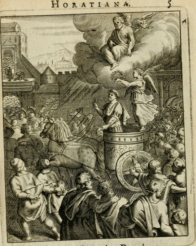 An illustration from Othonis VaenI Emblemata Horatiana : imaginibus in aes incisis : atque latino, germanico, gallico et belgico carmine illustrata, 1684, leaf 26