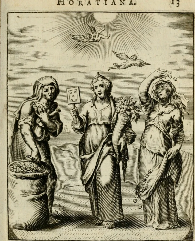 An illustration from Othonis VaenI Emblemata Horatiana : imaginibus in aes incisis : atque latino, germanico, gallico et belgico carmine illustrata, 1684, leaf 34