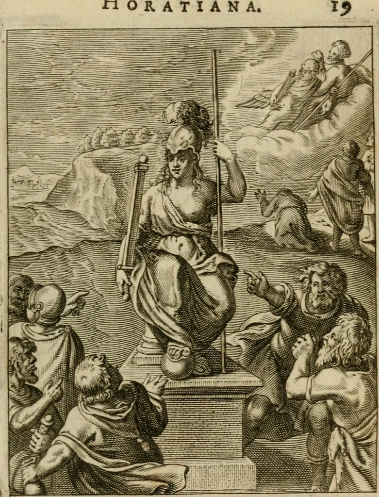 An illustration from Othonis VaenI Emblemata Horatiana : imaginibus in aes incisis : atque latino, germanico, gallico et belgico carmine illustrata, 1684, leaf 40