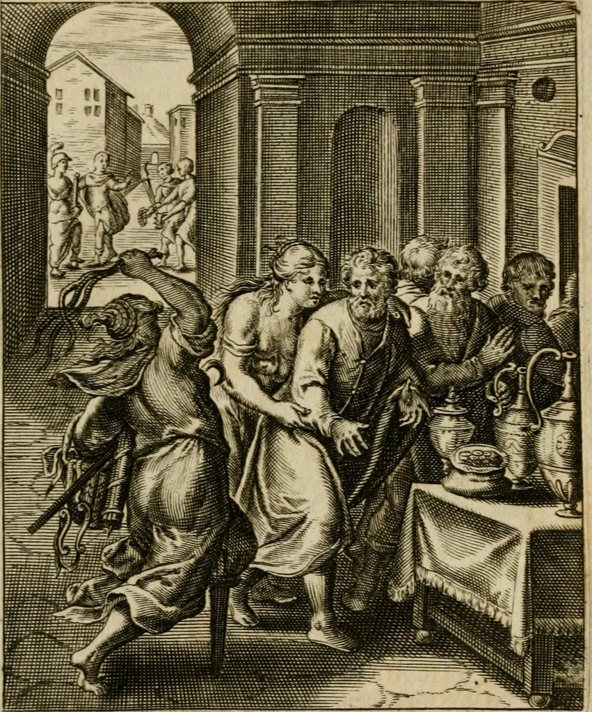 An illustration from Othonis VaenI Emblemata Horatiana : imaginibus in aes incisis : atque latino, germanico, gallico et belgico carmine illustrata, 1684, leaf 42