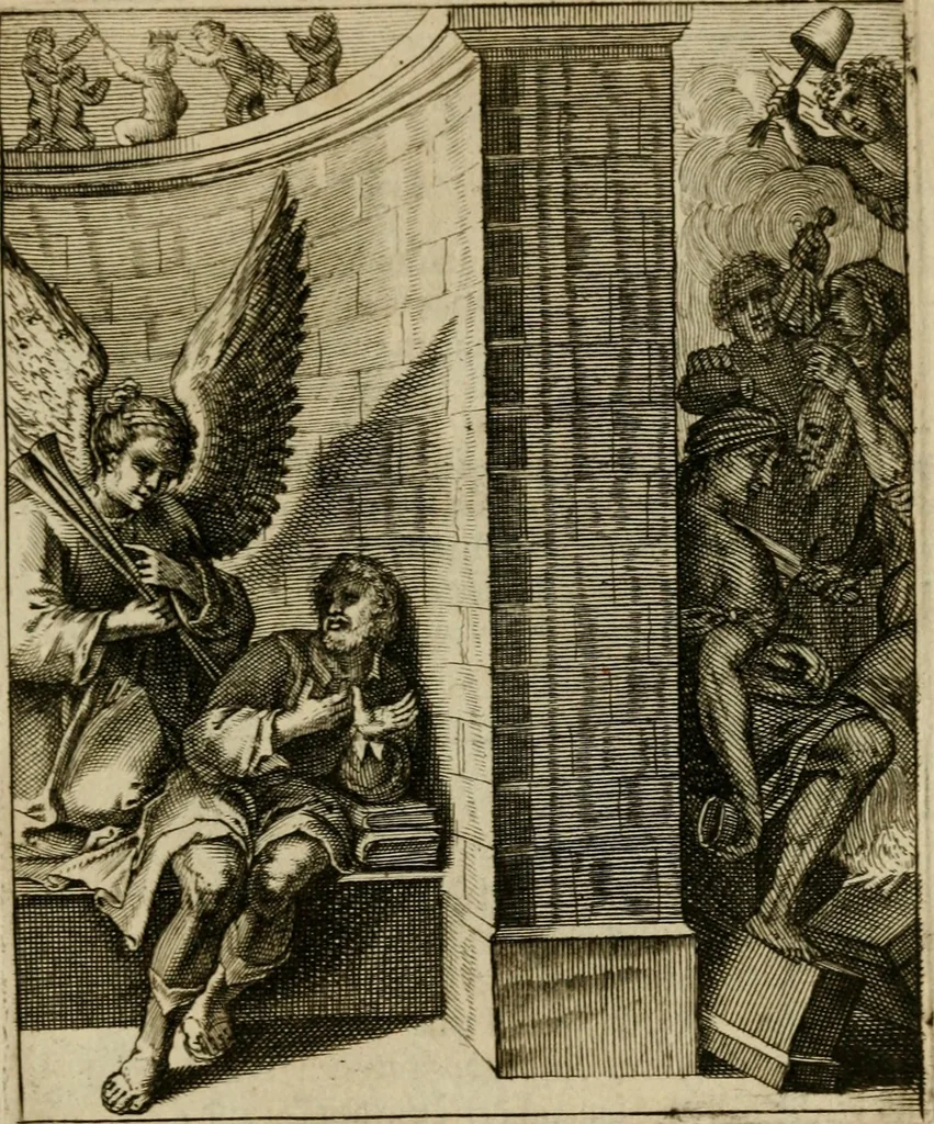 An illustration from Othonis VaenI Emblemata Horatiana : imaginibus in aes incisis : atque latino, germanico, gallico et belgico carmine illustrata, 1684, leaf 74