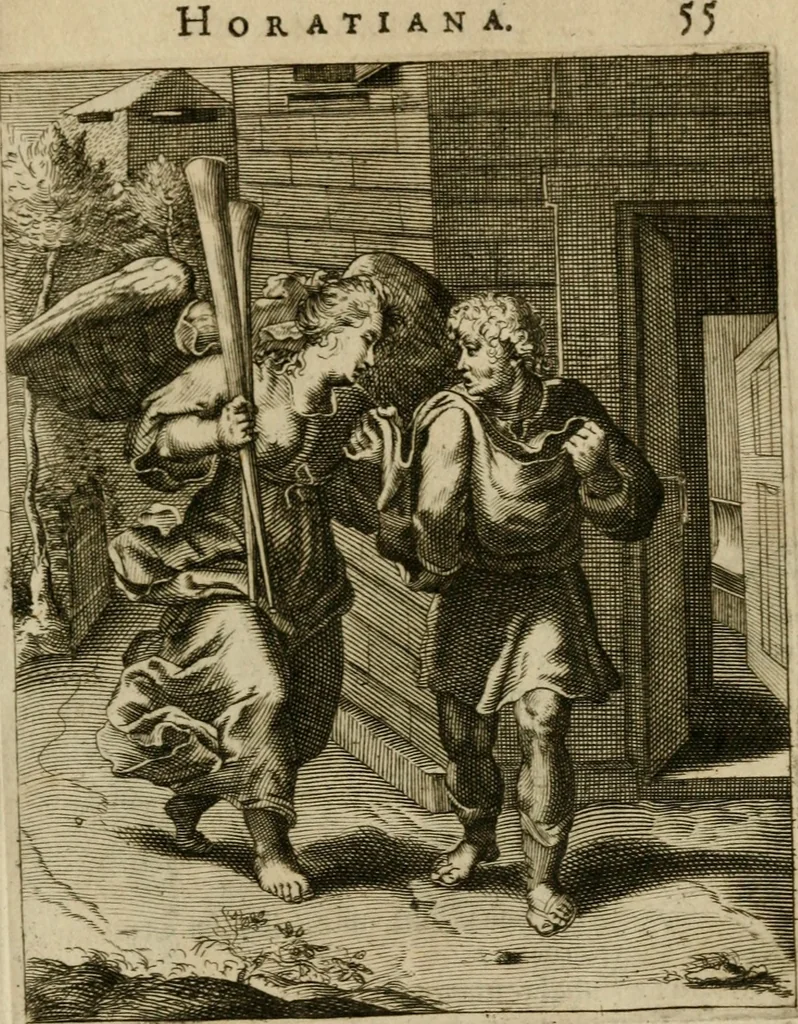 An illustration from Othonis VaenI Emblemata Horatiana : imaginibus in aes incisis : atque latino, germanico, gallico et belgico carmine illustrata, 1684, leaf 76