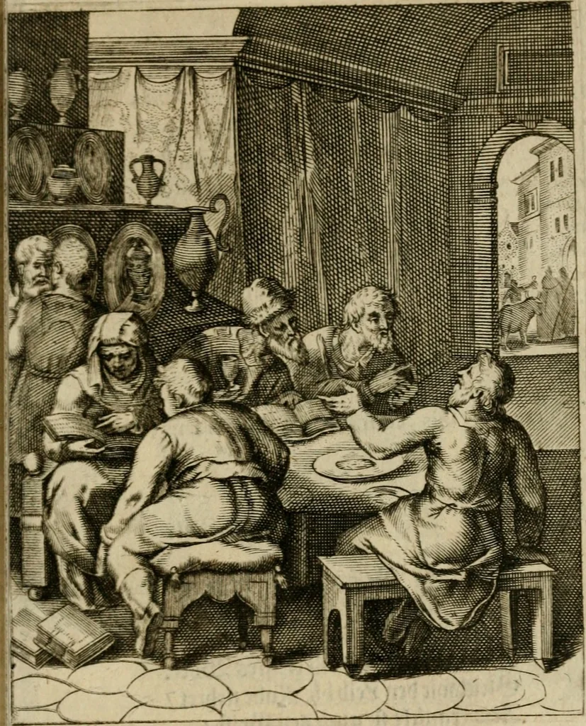 An illustration from Othonis VaenI Emblemata Horatiana : imaginibus in aes incisis : atque latino, germanico, gallico et belgico carmine illustrata, 1684, leaf 80