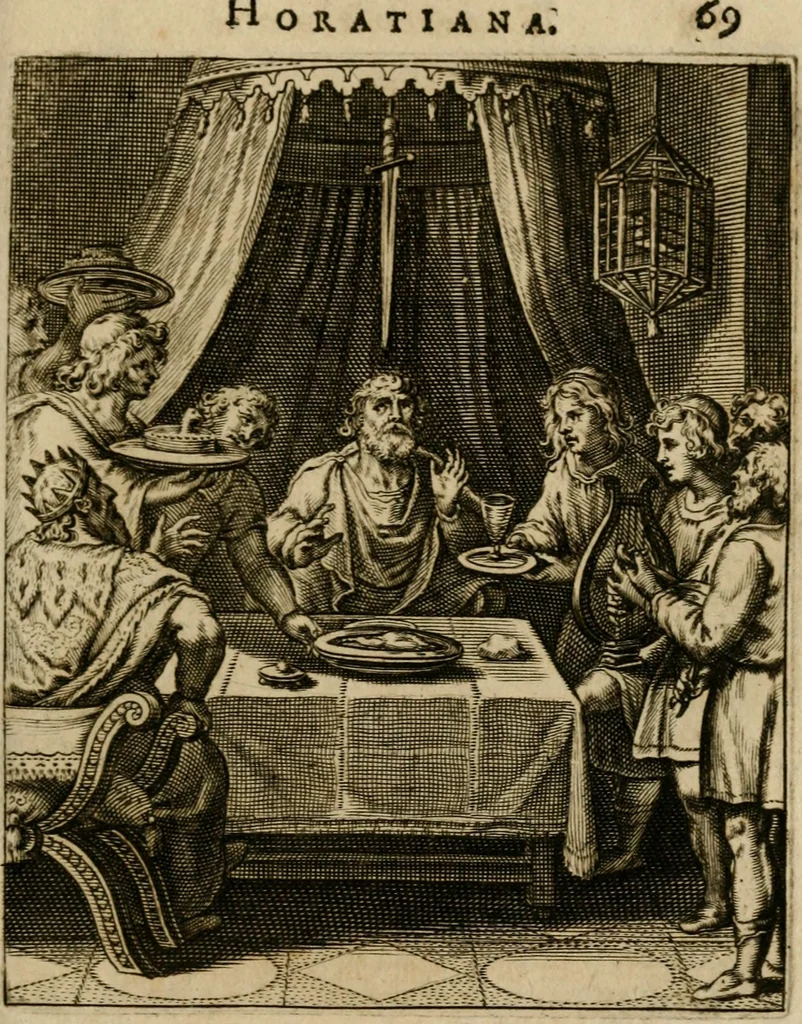 An illustration from Othonis VaenI Emblemata Horatiana : imaginibus in aes incisis : atque latino, germanico, gallico et belgico carmine illustrata, 1684, leaf 90