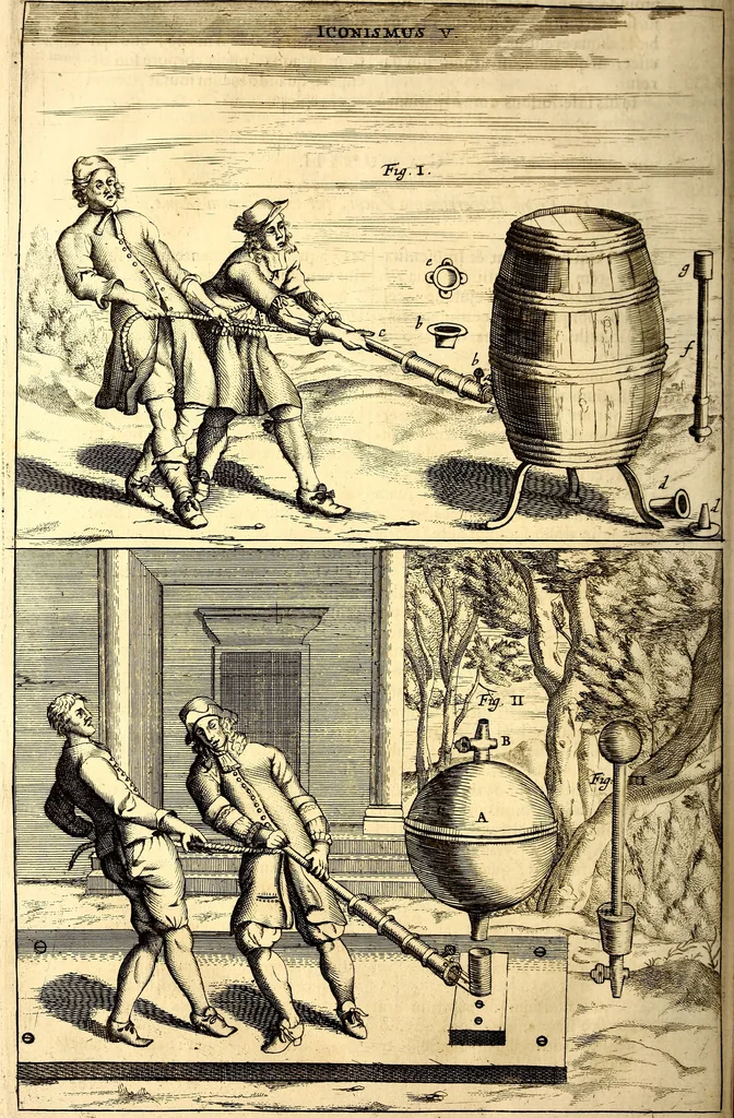 An illustration from Ottonis de Guericke Experimenta nova (ut vocantur) Magdeburgica de vacuo spatio, 1672, leaf 101