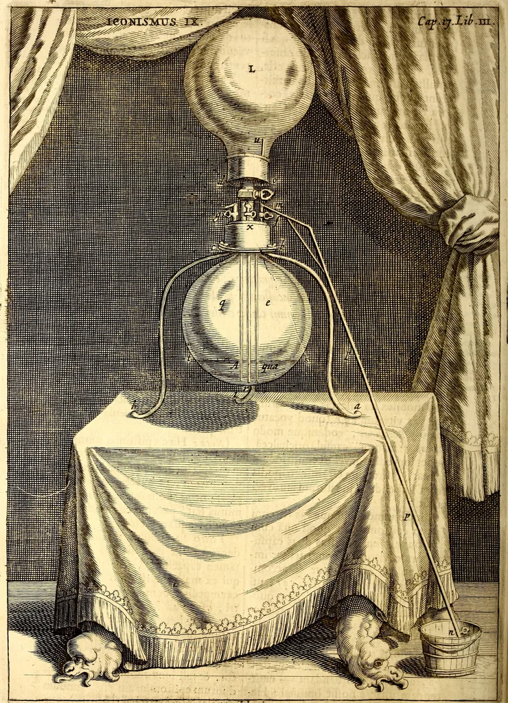 An illustration from Ottonis de Guericke Experimenta nova (ut vocantur) Magdeburgica de vacuo spatio, 1672, leaf 121