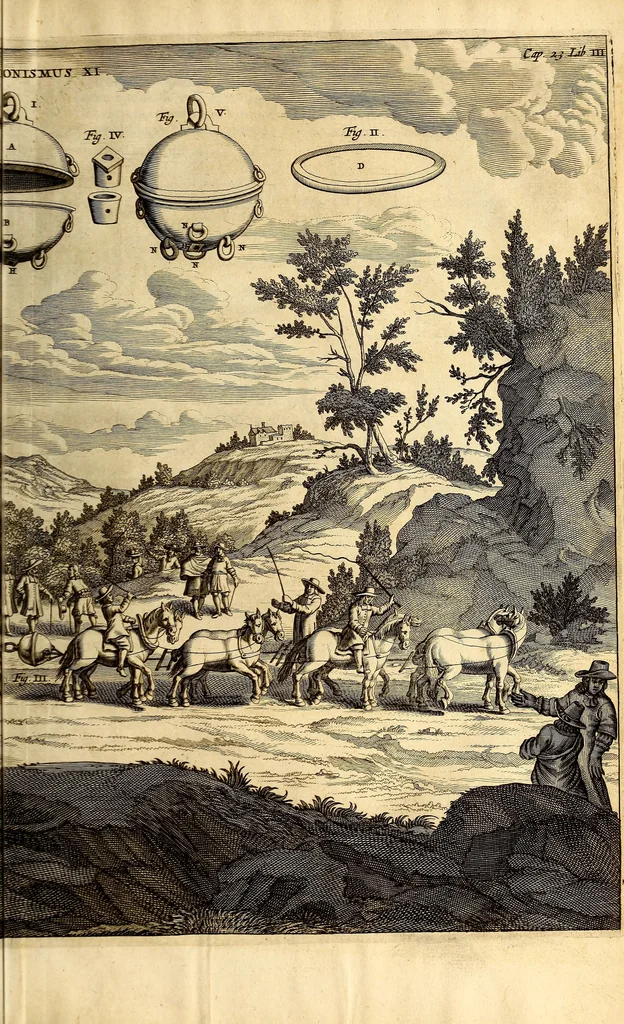 An illustration from Ottonis de Guericke Experimenta nova (ut vocantur) Magdeburgica de vacuo spatio, 1672, leaf 134