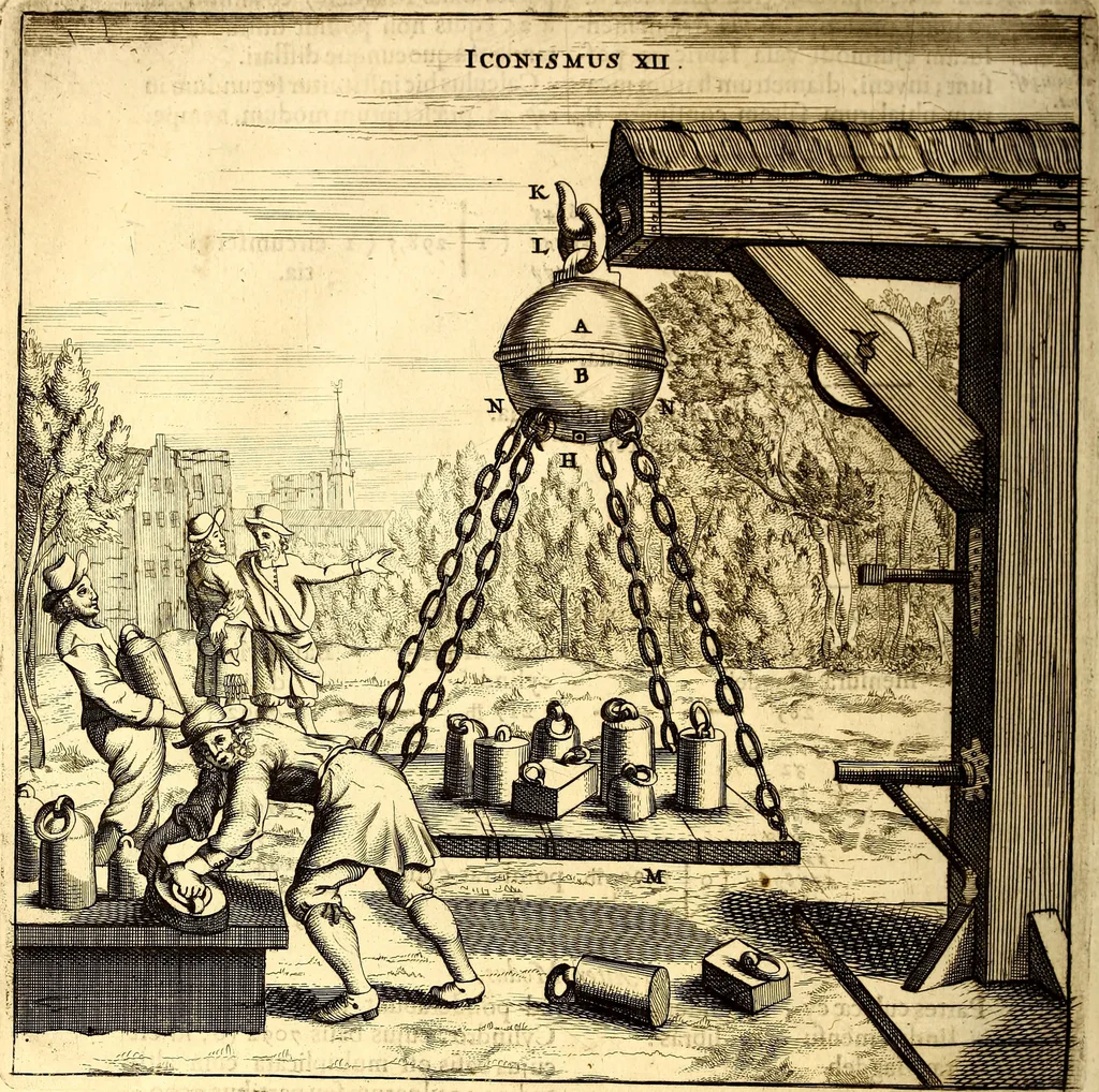 An illustration from Ottonis de Guericke Experimenta nova (ut vocantur) Magdeburgica de vacuo spatio, 1672, leaf 139