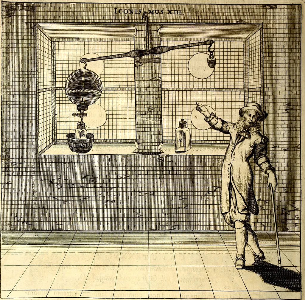 An illustration from Ottonis de Guericke Experimenta nova (ut vocantur) Magdeburgica de vacuo spatio, 1672, leaf 141