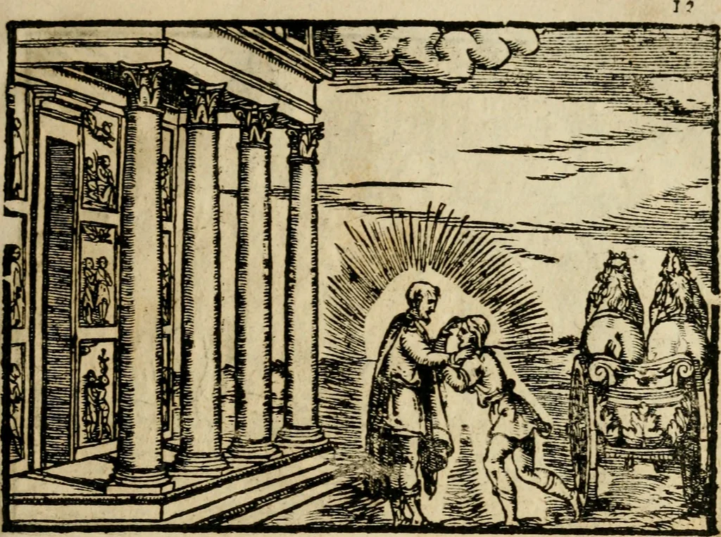 An illustration from Ouidio istorico, politico, morale : breuemente spiegato, e delineato con artificiose figure, accresciuta questa quinta impressione di nuoue allegorie, 1696, leaf 16