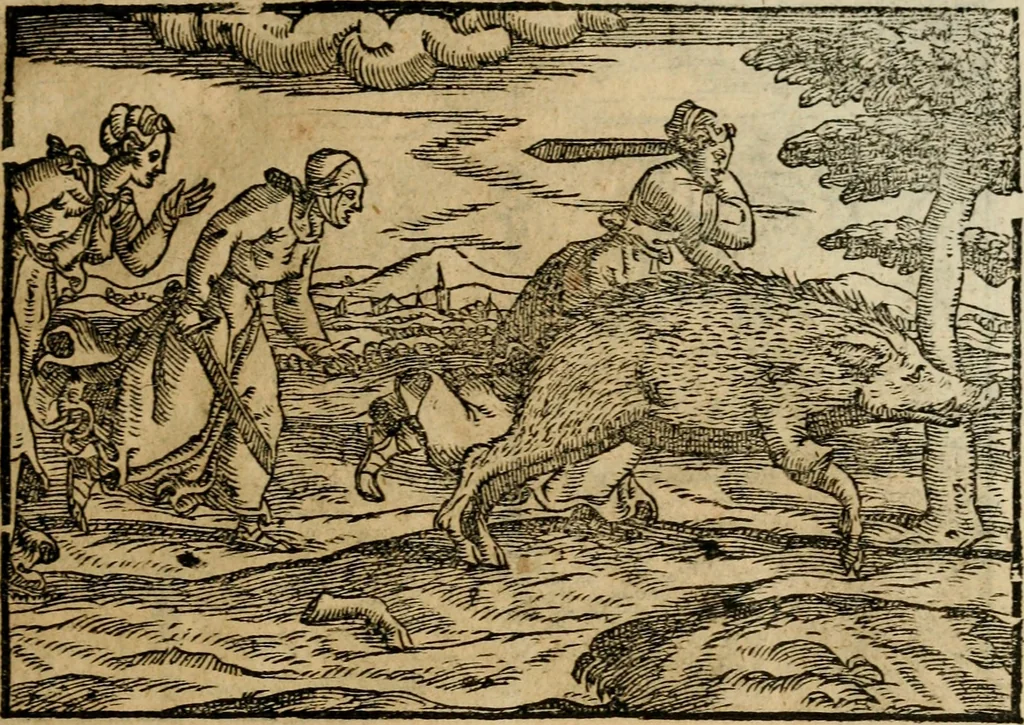 An illustration from Ouidio istorico, politico, morale : breuemente spiegato, e delineato con artificiose figure, accresciuta questa quinta impressione di nuoue allegorie, 1696, leaf 32