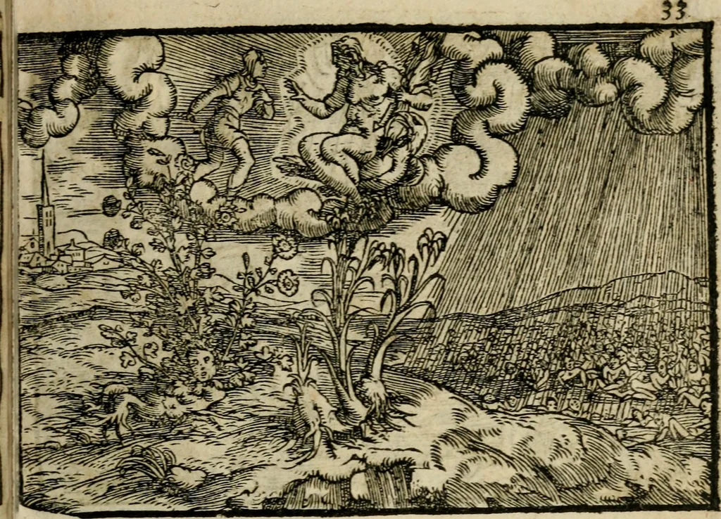 An illustration from Ouidio istorico, politico, morale : breuemente spiegato, e delineato con artificiose figure, accresciuta questa quinta impressione di nuoue allegorie, 1696, leaf 36