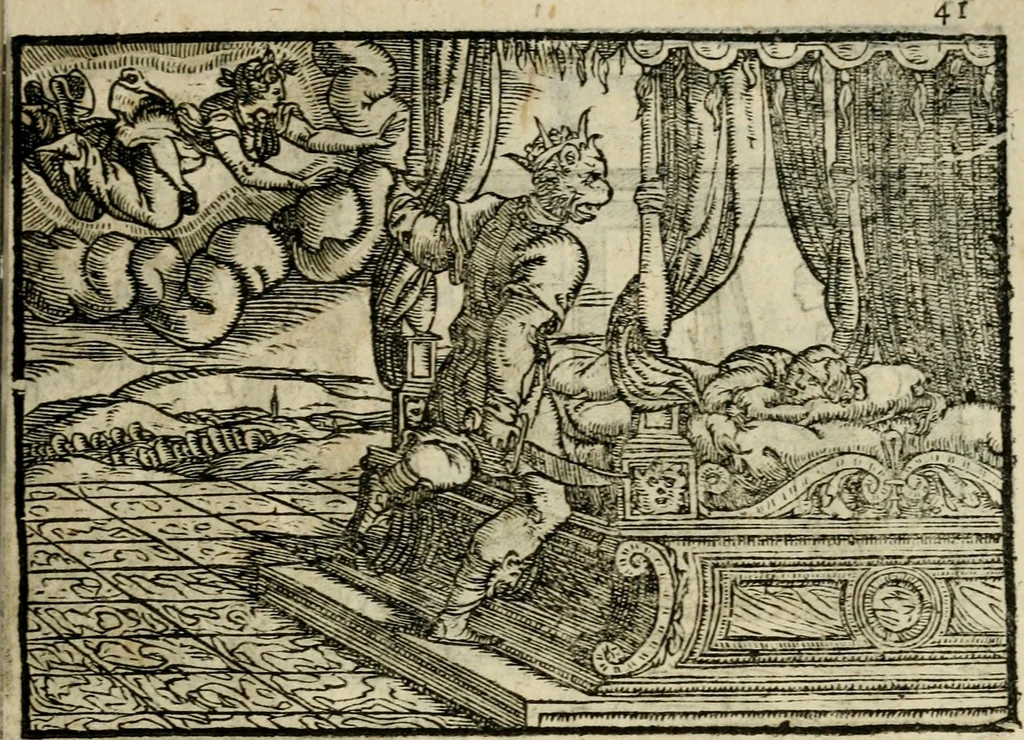 An illustration from Ouidio istorico, politico, morale : breuemente spiegato, e delineato con artificiose figure, accresciuta questa quinta impressione di nuoue allegorie, 1696, leaf 44