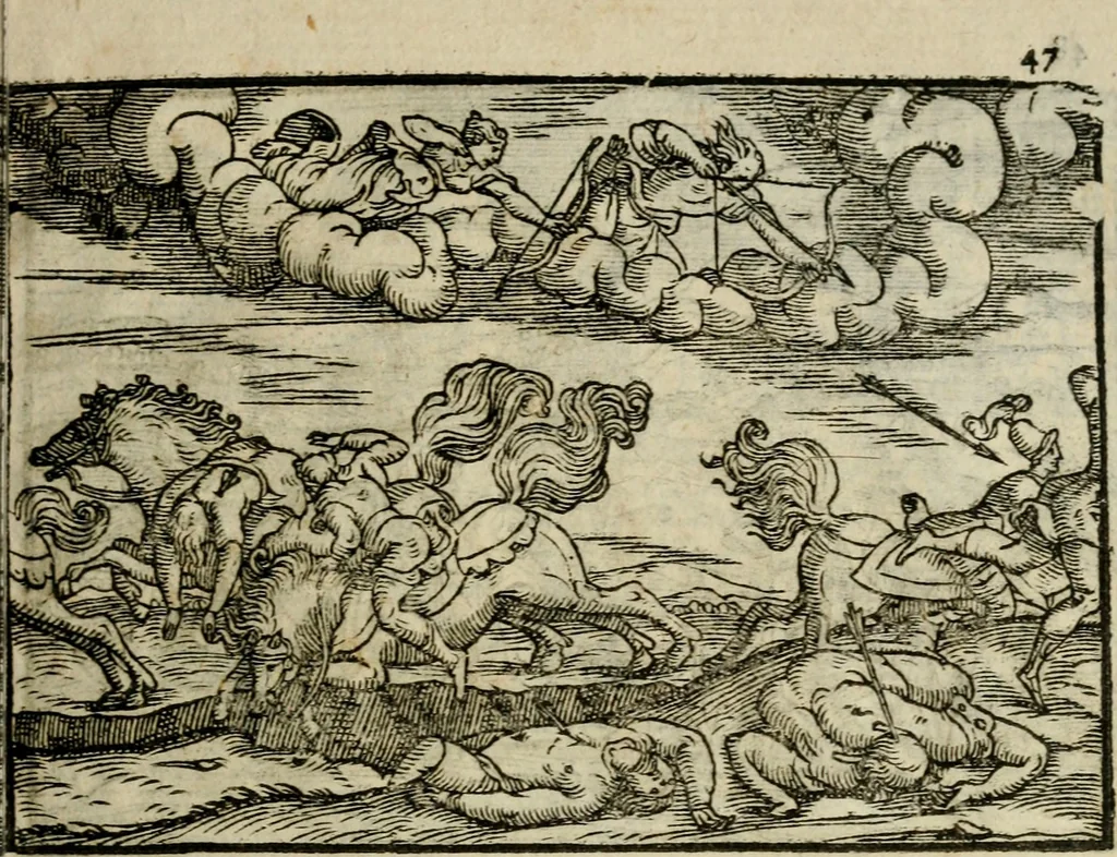 An illustration from Ouidio istorico, politico, morale : breuemente spiegato, e delineato con artificiose figure, accresciuta questa quinta impressione di nuoue allegorie, 1696, leaf 50