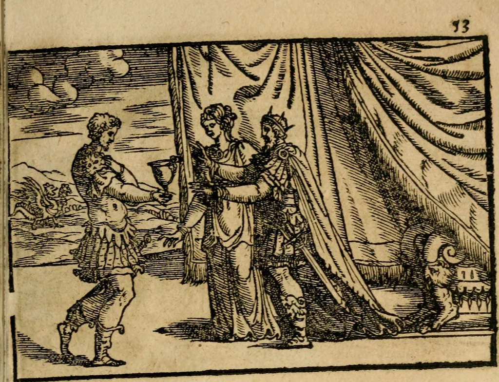 An illustration from Ouidio istorico, politico, morale : breuemente spiegato, e delineato con artificiose figure, accresciuta questa quinta impressione di nuoue allegorie, 1696, leaf 56