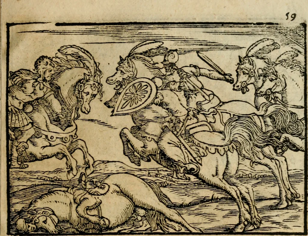 An illustration from Ouidio istorico, politico, morale : breuemente spiegato, e delineato con artificiose figure, accresciuta questa quinta impressione di nuoue allegorie, 1696, leaf 62