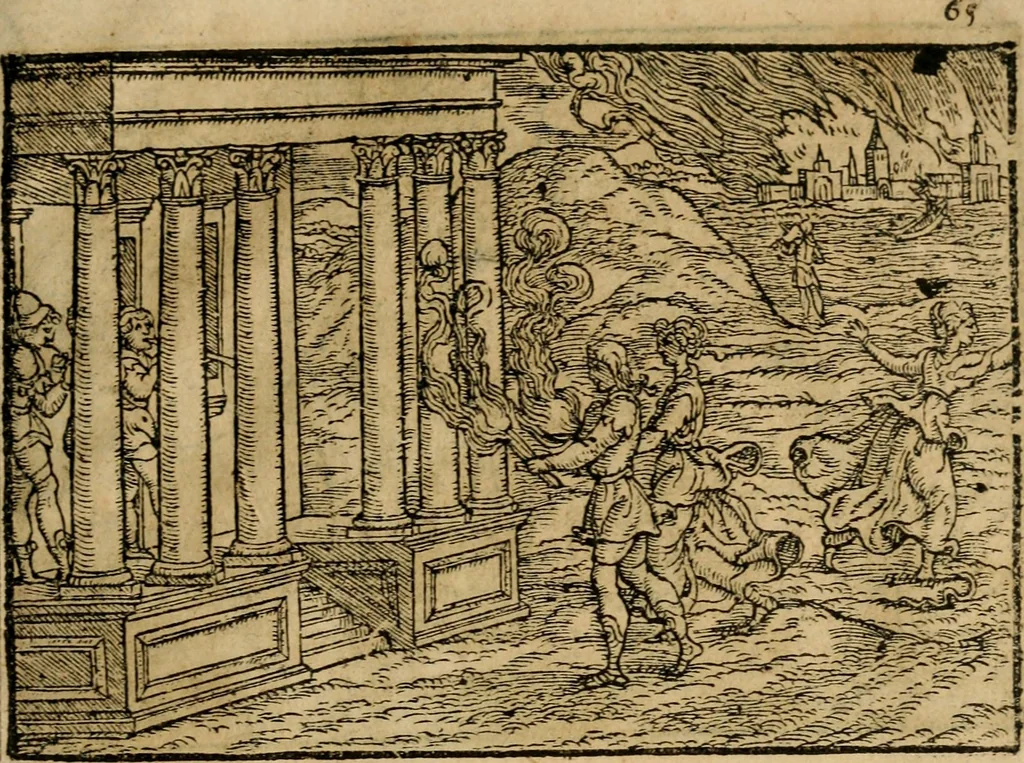 An illustration from Ouidio istorico, politico, morale : breuemente spiegato, e delineato con artificiose figure, accresciuta questa quinta impressione di nuoue allegorie, 1696, leaf 68
