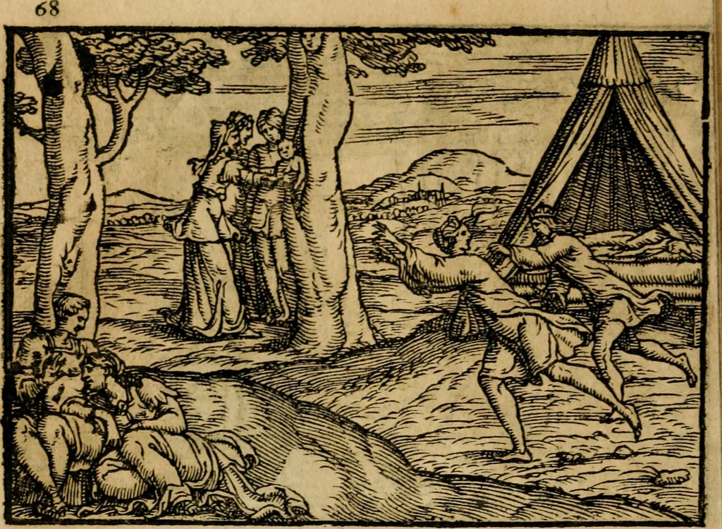 An illustration from Ouidio istorico, politico, morale : breuemente spiegato, e delineato con artificiose figure, accresciuta questa quinta impressione di nuoue allegorie, 1696, leaf 71