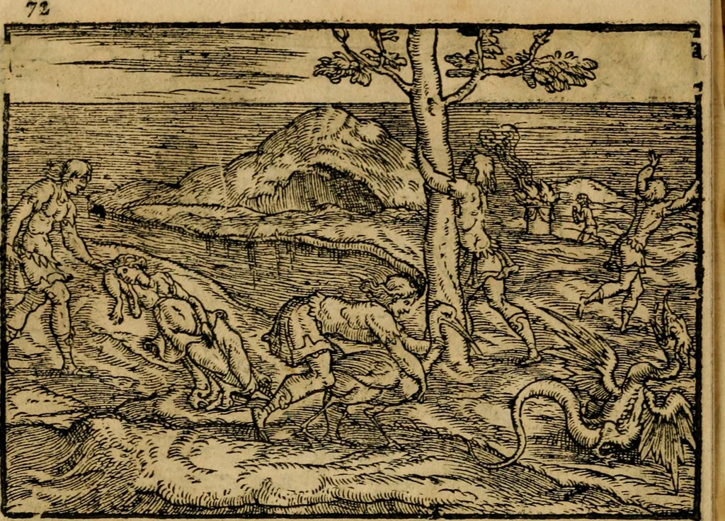 An illustration from Ouidio istorico, politico, morale : breuemente spiegato, e delineato con artificiose figure, accresciuta questa quinta impressione di nuoue allegorie, 1696, leaf 75