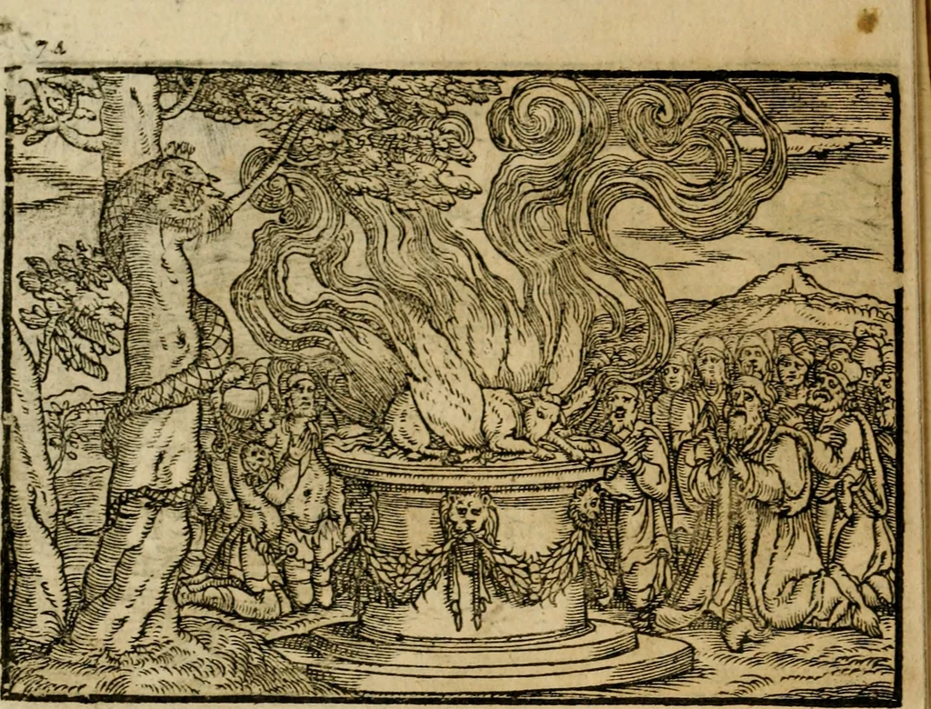 An illustration from Ouidio istorico, politico, morale : breuemente spiegato, e delineato con artificiose figure, accresciuta questa quinta impressione di nuoue allegorie, 1696, leaf 77