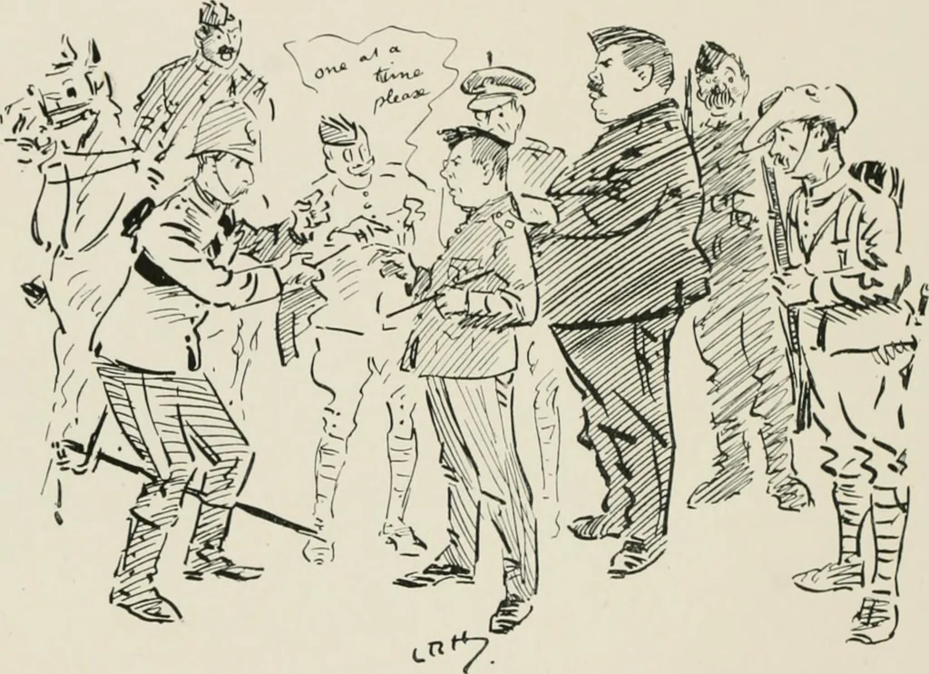 An illustration from Our battalion : being some slight impressions of His Majesty's Auxiliary Forces, in camp and elsewhere, 1902, leaf 103