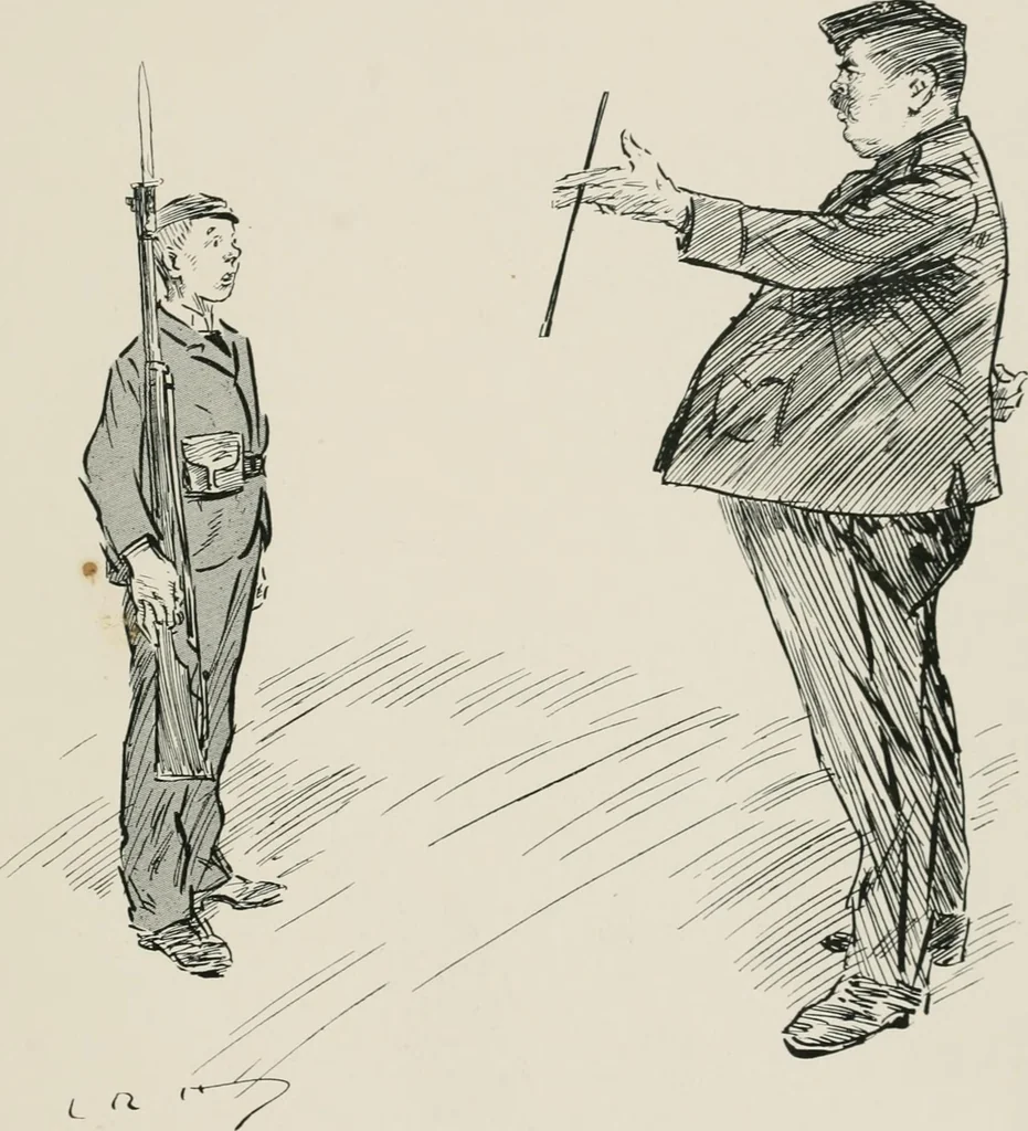 An illustration from Our battalion : being some slight impressions of His Majesty's Auxiliary Forces, in camp and elsewhere, 1902, leaf 16
