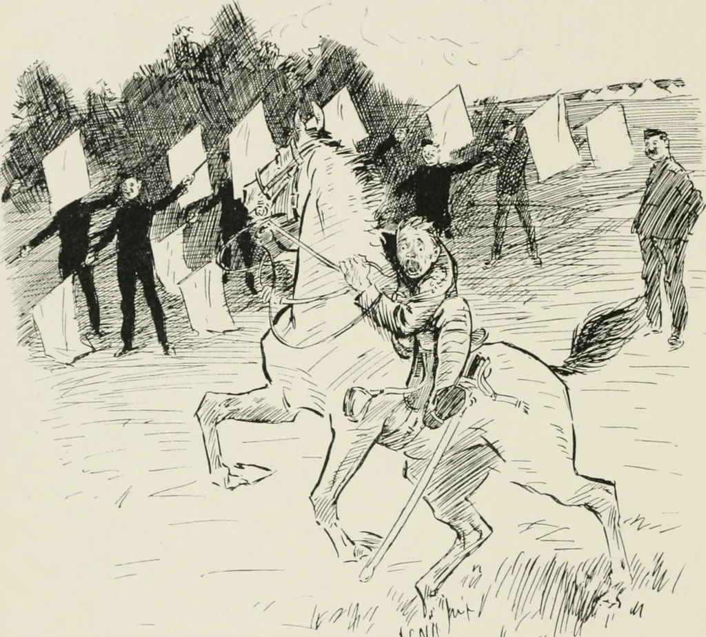An illustration from Our battalion : being some slight impressions of His Majesty's Auxiliary Forces, in camp and elsewhere, 1902, leaf 21