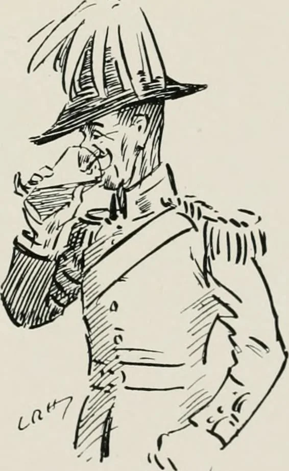 An illustration from Our battalion : being some slight impressions of His Majesty's Auxiliary Forces, in camp and elsewhere, 1902, leaf 32