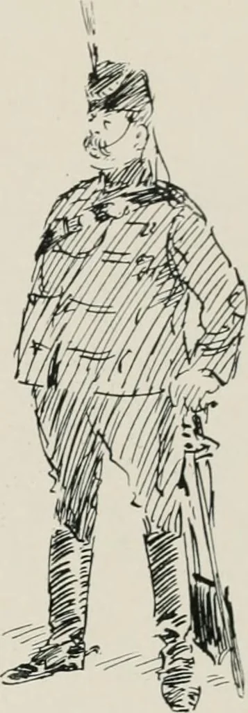 An illustration from Our battalion : being some slight impressions of His Majesty's Auxiliary Forces, in camp and elsewhere, 1902, leaf 34