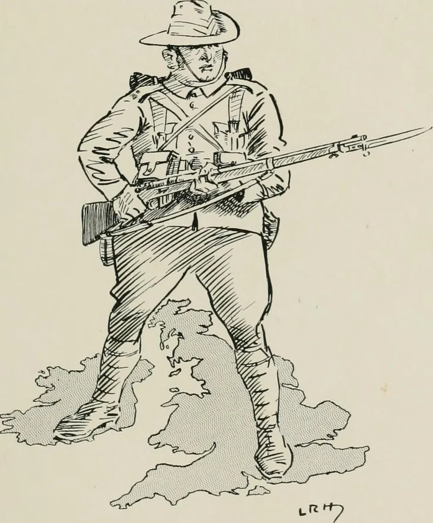 An illustration from Our battalion : being some slight impressions of His Majesty's Auxiliary Forces, in camp and elsewhere, 1902, leaf 4