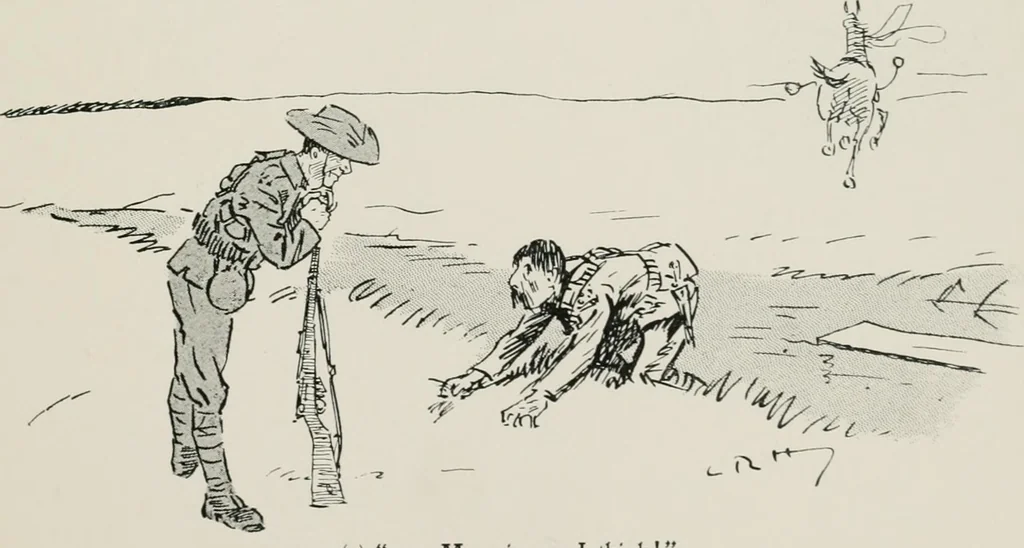An illustration from Our battalion : being some slight impressions of His Majesty's Auxiliary Forces, in camp and elsewhere, 1902, leaf 44