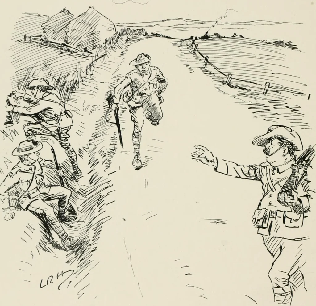 An illustration from Our battalion : being some slight impressions of His Majesty's Auxiliary Forces, in camp and elsewhere, 1902, leaf 45