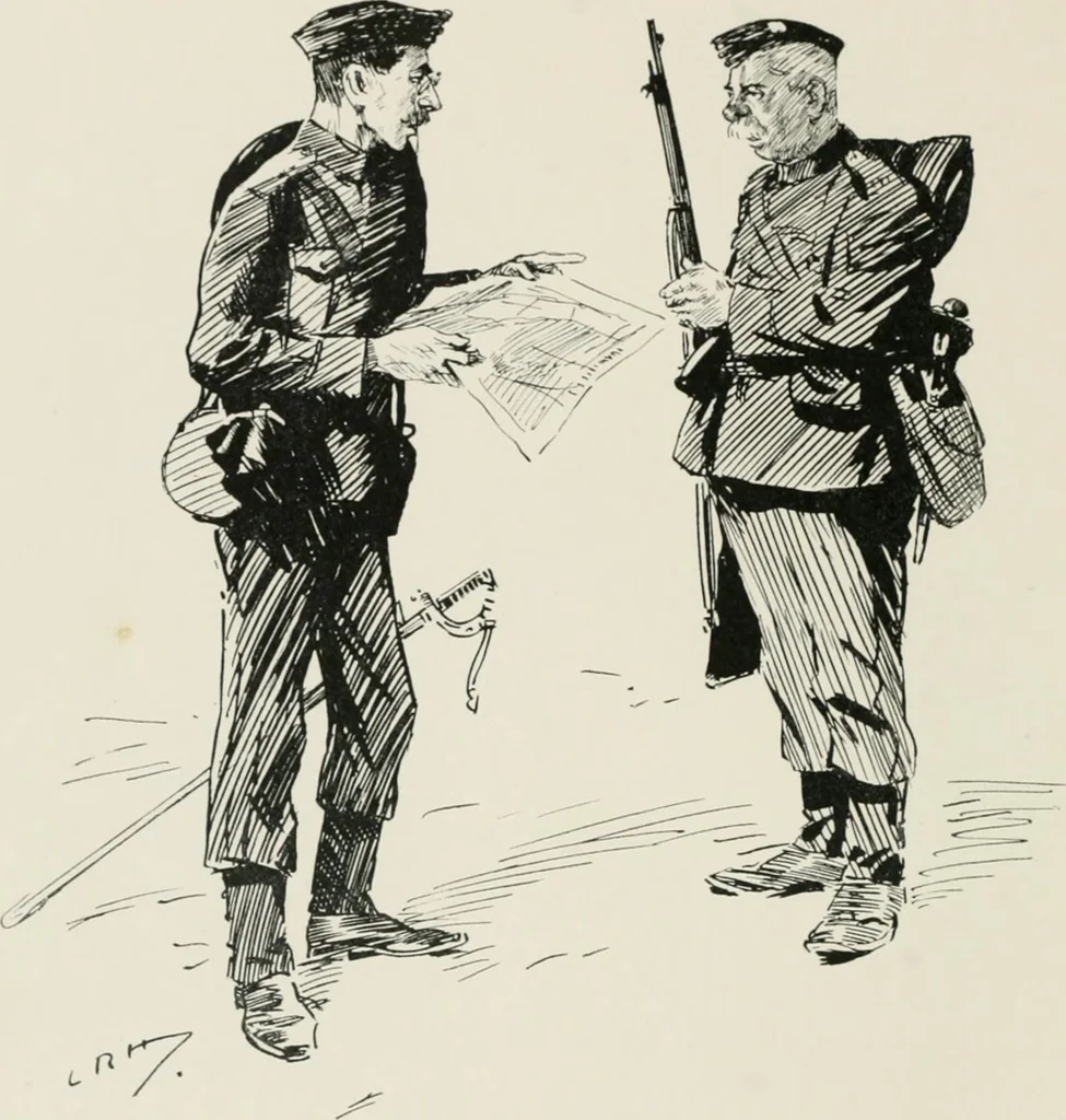 An illustration from Our battalion : being some slight impressions of His Majesty's Auxiliary Forces, in camp and elsewhere, 1902, leaf 51