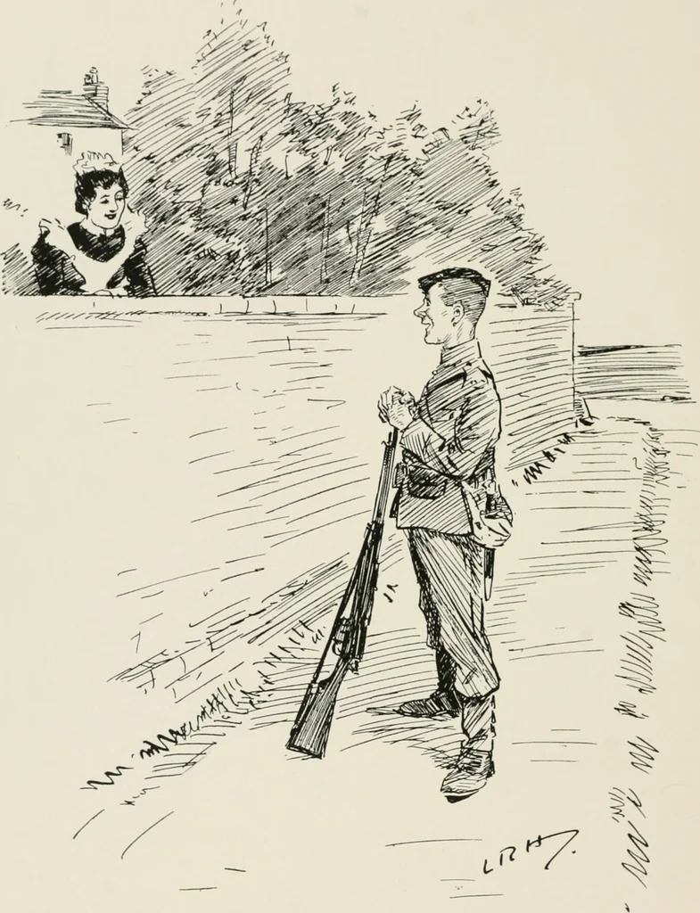 An illustration from Our battalion : being some slight impressions of His Majesty's Auxiliary Forces, in camp and elsewhere, 1902, leaf 53